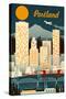 Portland, Oregon - Retro Skyline-Lantern Press-Stretched Canvas