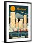 Portland, Oregon - Retro Skyline-Lantern Press-Framed Art Print