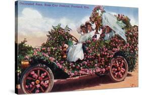 Portland, Oregon - Rose City Festival Decorated Auto with Ladies-Lantern Press-Stretched Canvas