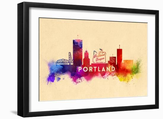Portland, Oregon - Skyline Abstract-Lantern Press-Framed Art Print
