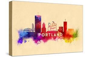Portland, Oregon - Skyline Abstract-Lantern Press-Stretched Canvas