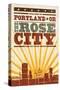 Portland, Oregon - Skyline and Sunburst Screenprint Style-Lantern Press-Stretched Canvas