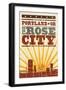 Portland, Oregon - Skyline and Sunburst Screenprint Style-Lantern Press-Framed Art Print