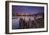 Portland, Oregon - Skyline and Sunrise-Lantern Press-Framed Art Print