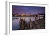 Portland, Oregon - Skyline and Sunrise-Lantern Press-Framed Art Print