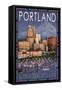 Portland, Oregon - Skyline at Night, c.2009-Lantern Press-Framed Stretched Canvas