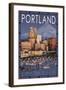 Portland, Oregon - Skyline at Night, c.2009-Lantern Press-Framed Art Print