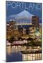 Portland, Oregon - Skyline at Night-null-Mounted Poster
