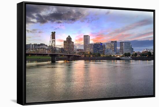 Portland Oregon Skyline at Sunset-jpldesigns-Framed Stretched Canvas