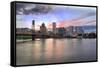 Portland Oregon Skyline at Sunset-jpldesigns-Framed Stretched Canvas