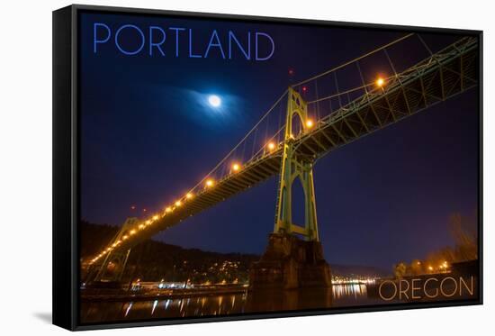 Portland, Oregon - St. Johns Bridge and Moon-Lantern Press-Framed Stretched Canvas