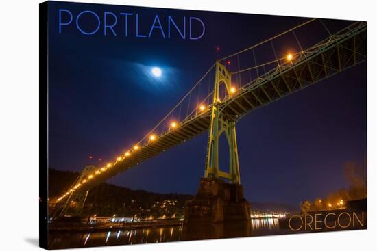 Portland, Oregon - St. Johns Bridge and Moon-Lantern Press-Stretched Canvas