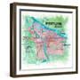 Portland Oregon Travel Poster Favorite Map Touristic Highlights-M. Bleichner-Framed Art Print