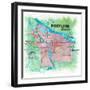 Portland Oregon Travel Poster Favorite Map Touristic Highlights-M. Bleichner-Framed Art Print