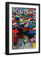 Portland, Oregon - Umbrellas-Lantern Press-Framed Art Print