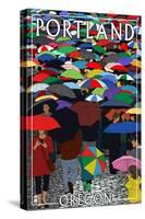 Portland, Oregon - Umbrellas-Lantern Press-Stretched Canvas