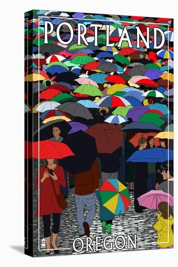 Portland, Oregon - Umbrellas-Lantern Press-Stretched Canvas