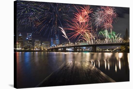 Portland Oregon, Usa Fireworks.-diro-Stretched Canvas