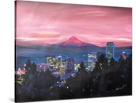 Portland Oregon with Mt Hood at Sunset-Markus Bleichner-Stretched Canvas