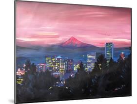 Portland Oregon with Mt Hood at Sunset-Markus Bleichner-Mounted Art Print