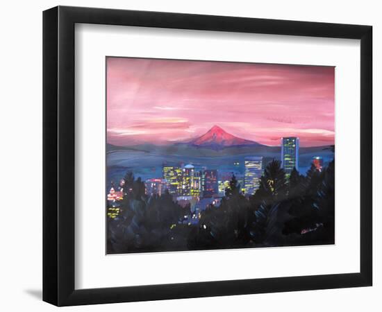 Portland Oregon with Mt Hood at Sunset-Markus Bleichner-Framed Art Print