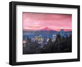 Portland Oregon with Mt Hood at Sunset-Markus Bleichner-Framed Art Print