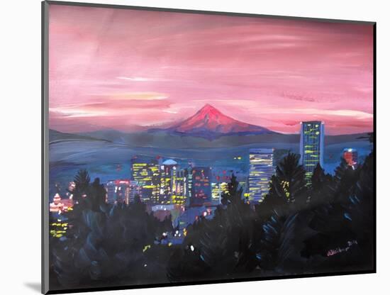 Portland Oregon with Mt Hood at Sunset-Markus Bleichner-Mounted Art Print