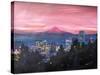 Portland Oregon with Mt Hood at Sunset-Markus Bleichner-Stretched Canvas