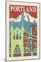 Portland, Oregon - Woodblock-Lantern Press-Mounted Art Print