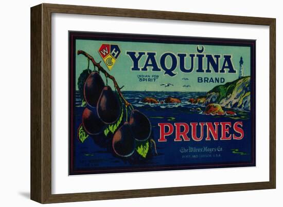 Portland, Oregon - Yaquina Prune Label-Lantern Press-Framed Art Print