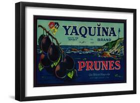 Portland, Oregon - Yaquina Prune Label-Lantern Press-Framed Art Print