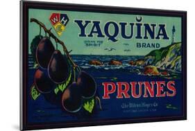 Portland, Oregon - Yaquina Prune Label-Lantern Press-Mounted Art Print