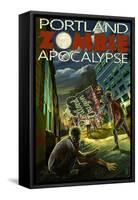 Portland, Oregon - Zombie Apocalypse-Lantern Press-Framed Stretched Canvas
