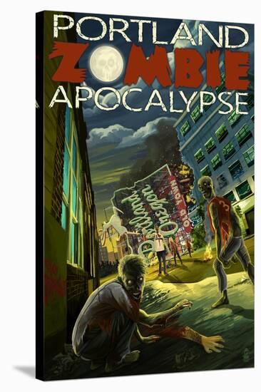 Portland, Oregon - Zombie Apocalypse-Lantern Press-Stretched Canvas