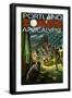 Portland, Oregon - Zombie Apocalypse-Lantern Press-Framed Art Print