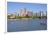 Portland skyline and rowing boats in morning light, Multnomah County, Oregon, USA-null-Framed Photographic Print