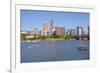 Portland skyline and rowing boats in morning light, Multnomah County, Oregon, USA-null-Framed Photographic Print
