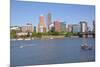 Portland skyline and rowing boats in morning light, Multnomah County, Oregon, USA-null-Mounted Photographic Print