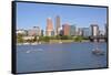 Portland skyline and rowing boats in morning light, Multnomah County, Oregon, USA-null-Framed Stretched Canvas