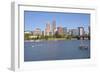 Portland skyline and rowing boats in morning light, Multnomah County, Oregon, USA-null-Framed Photographic Print