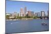 Portland skyline and rowing boats in morning light, Multnomah County, Oregon, USA-null-Mounted Photographic Print