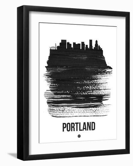 Portland Skyline Brush Stroke - Black-NaxArt-Framed Art Print