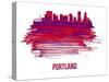 Portland Skyline Brush Stroke - Red-NaxArt-Stretched Canvas