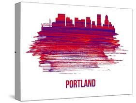 Portland Skyline Brush Stroke - Red-NaxArt-Stretched Canvas