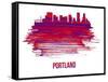 Portland Skyline Brush Stroke - Red-NaxArt-Framed Stretched Canvas