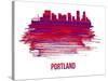 Portland Skyline Brush Stroke - Red-NaxArt-Stretched Canvas