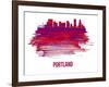 Portland Skyline Brush Stroke - Red-NaxArt-Framed Art Print