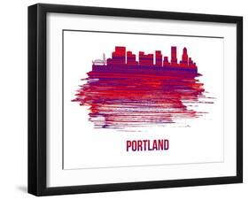 Portland Skyline Brush Stroke - Red-NaxArt-Framed Art Print