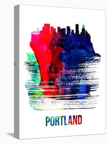 Portland Skyline Brush Stroke - Watercolor-NaxArt-Stretched Canvas