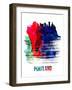 Portland Skyline Brush Stroke - Watercolor-NaxArt-Framed Art Print